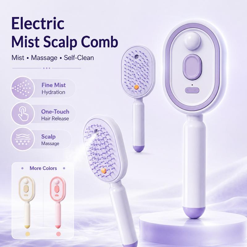 ⏳LAST DAY SALE 50% OFF🎉💕Electric Spray Air Cushion Massage Comb 💨| Detangle, Moisturize💧 & Red Light Therapy
