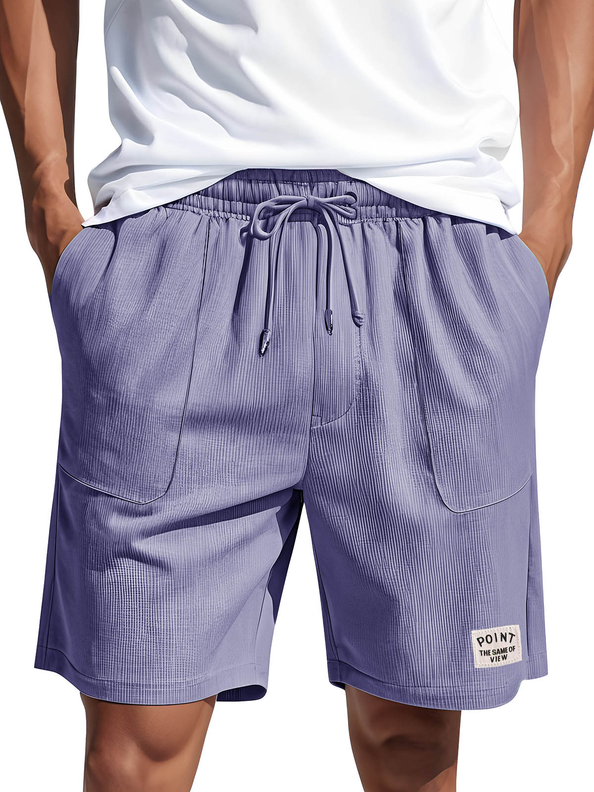 Men's Fashion Casual Corduroy Logo Embroidered Pocket Lace-up Shorts