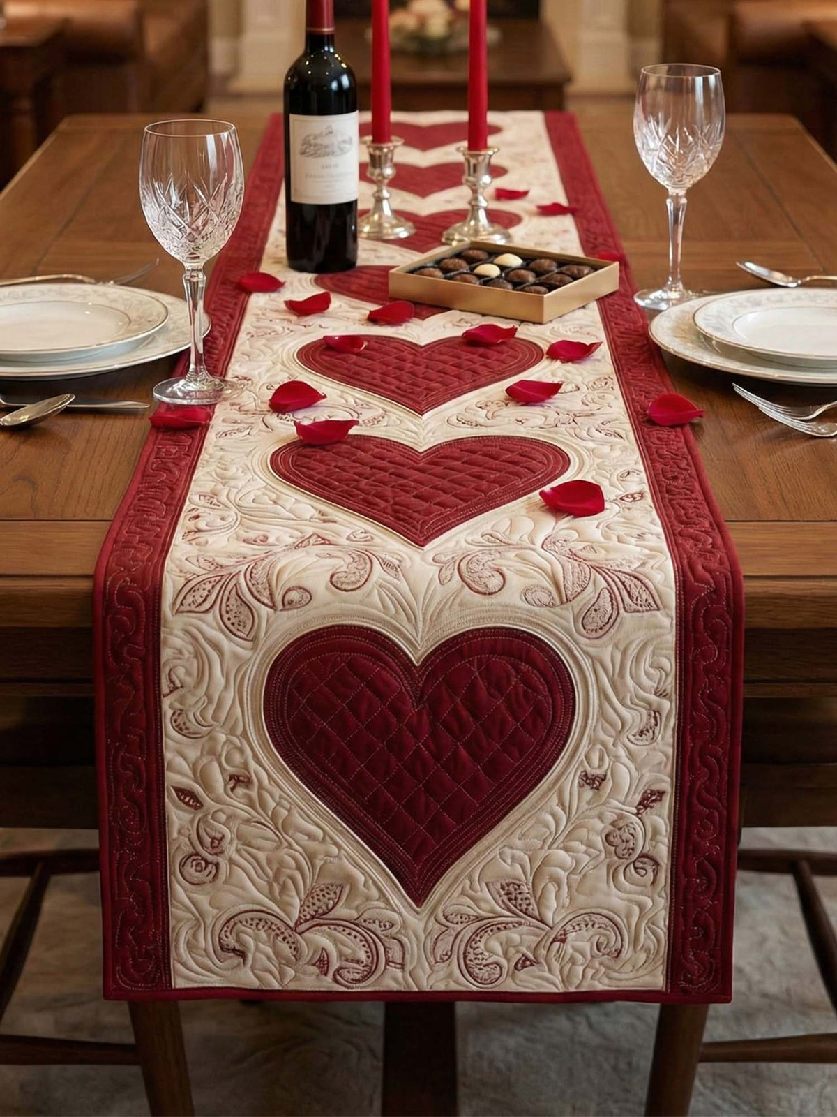 Crimson Heartloom Quilted Table Runner