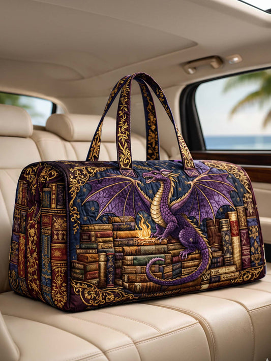 Mysterious Dragons And Books Quilted Duffle Bag