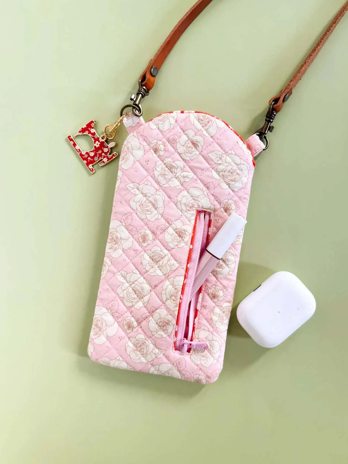 Flowers And Hummingbirds Quilted Slim Phone Crossbody Bag