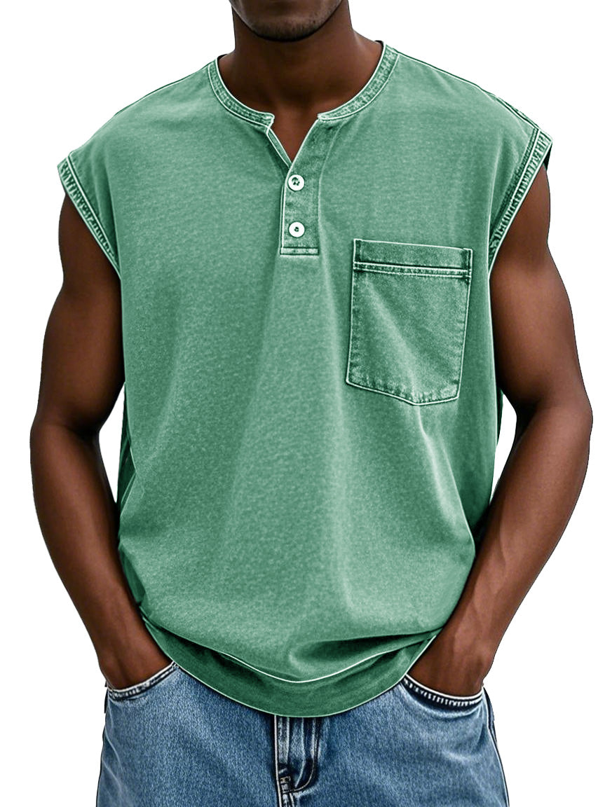 Men's Fashion Retro Water Pocket Washed Sleeveless Vest