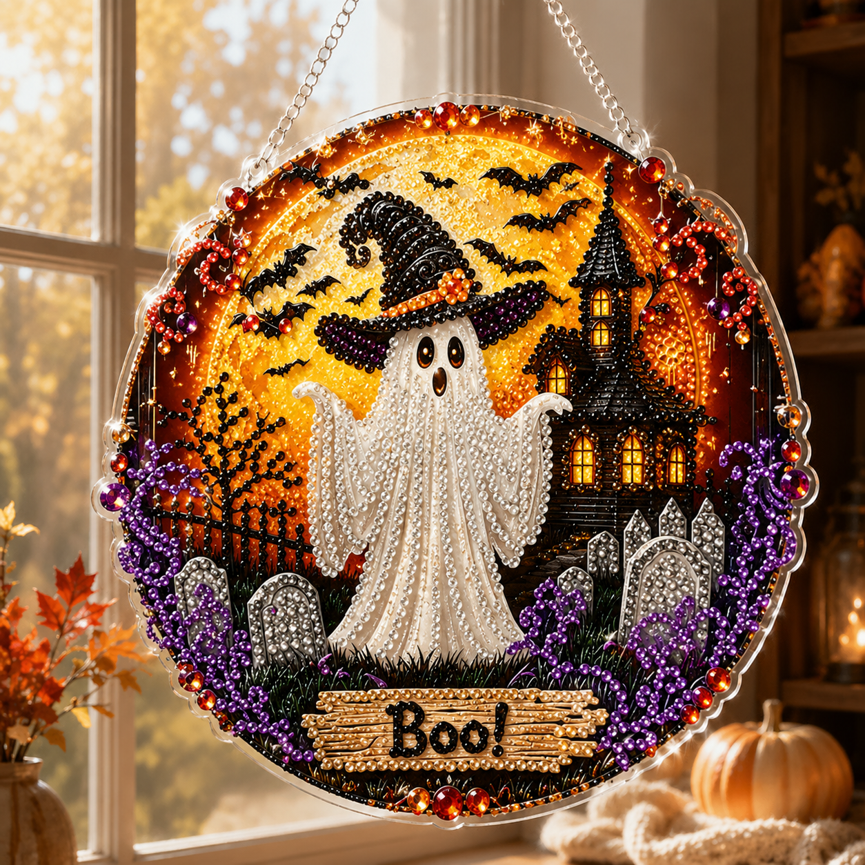 🔥Hot Sale 50% OFF-🎃Halloween Black Cat Moon Diamond Art Hanging Ornament Kit
