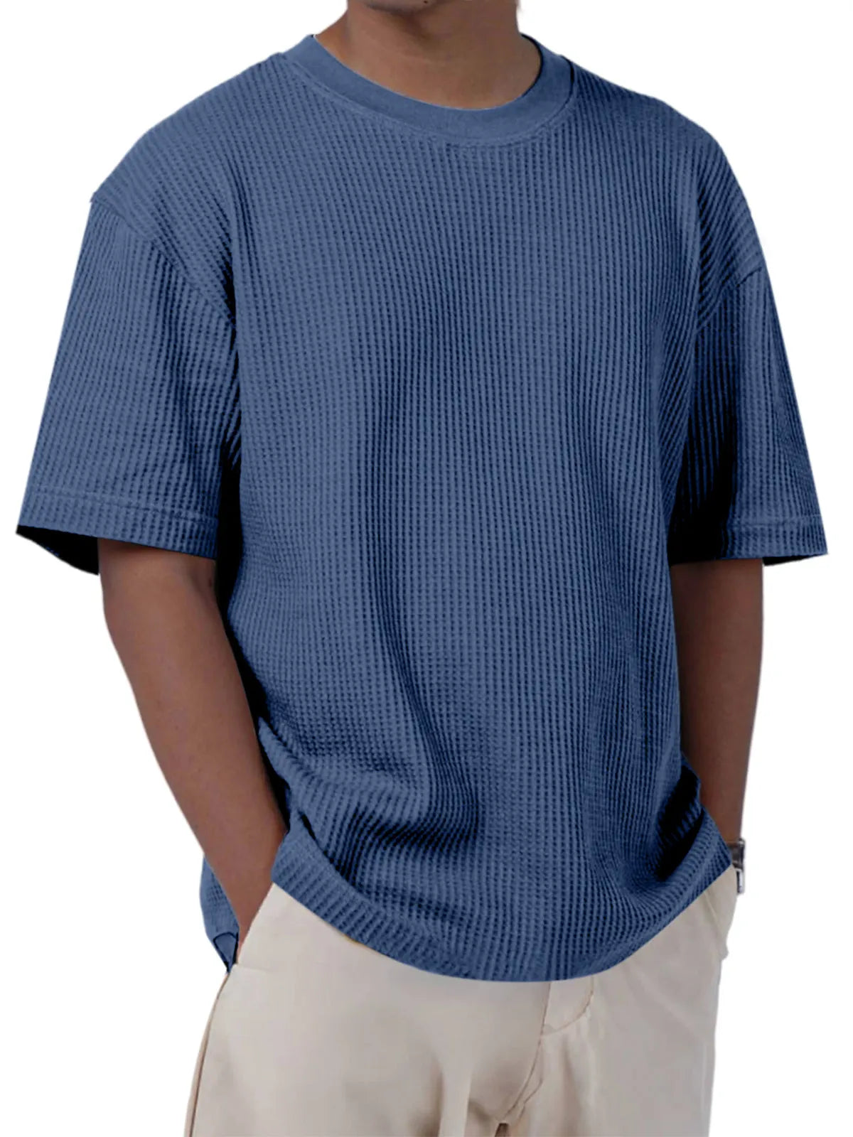Men's Casual Everyday Solid Color Waffle Short Sleeve T-shirt