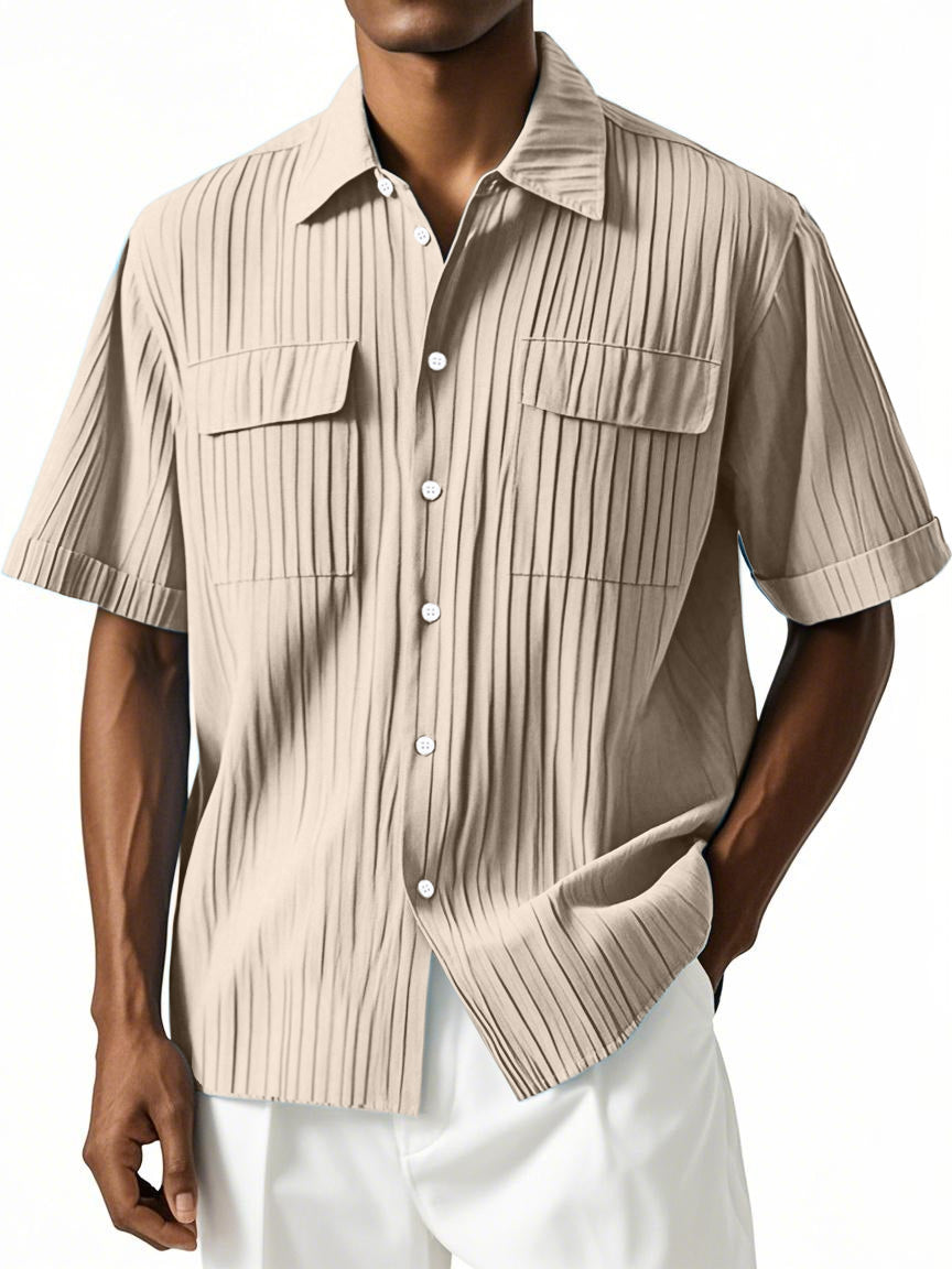Men's Simple Hawaiian Comfort Double Pocket Short Sleeve Shirt