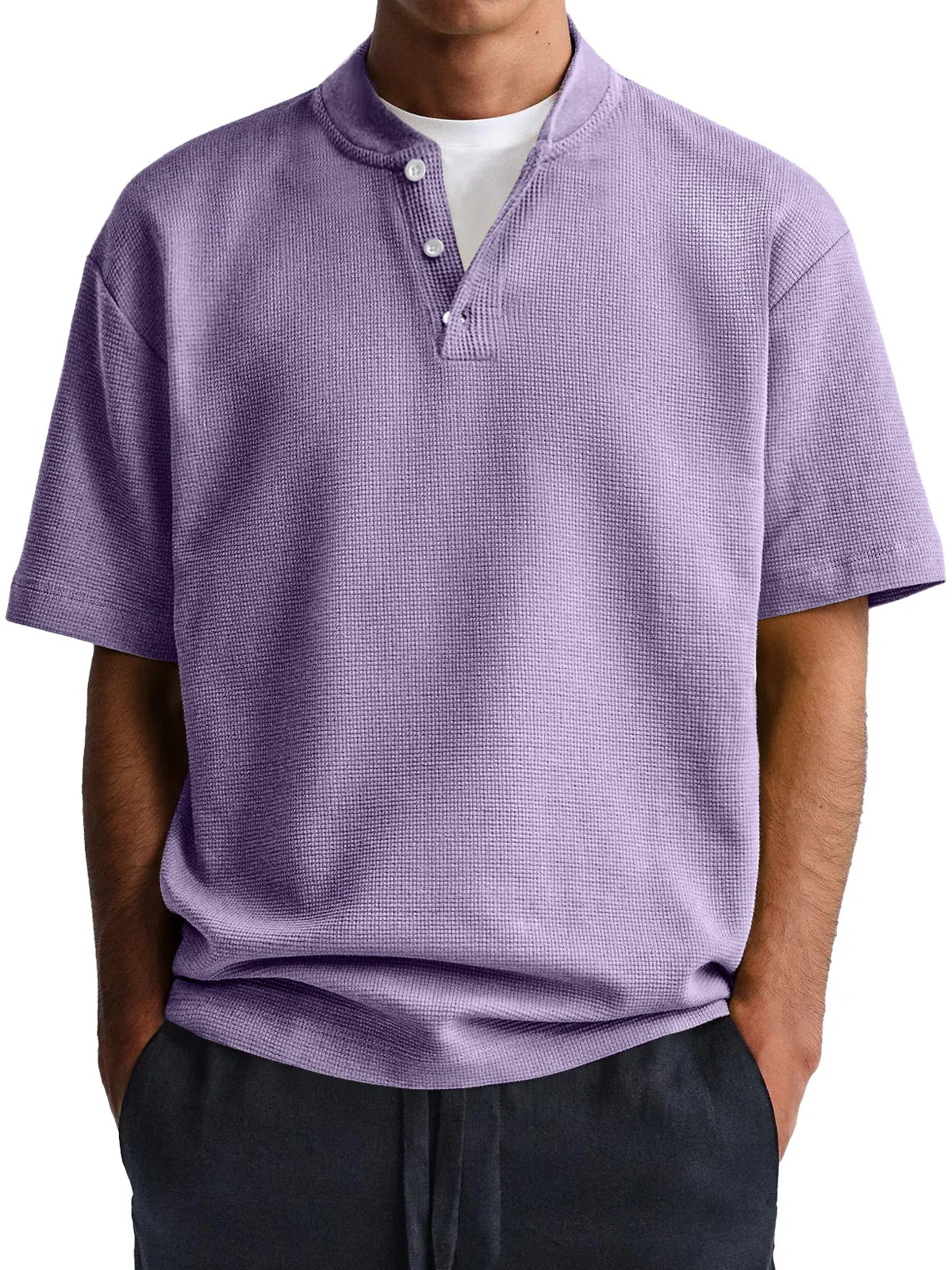 Men's Waffle Everyday Casual Comfort Solid Color Short Sleeve Henley