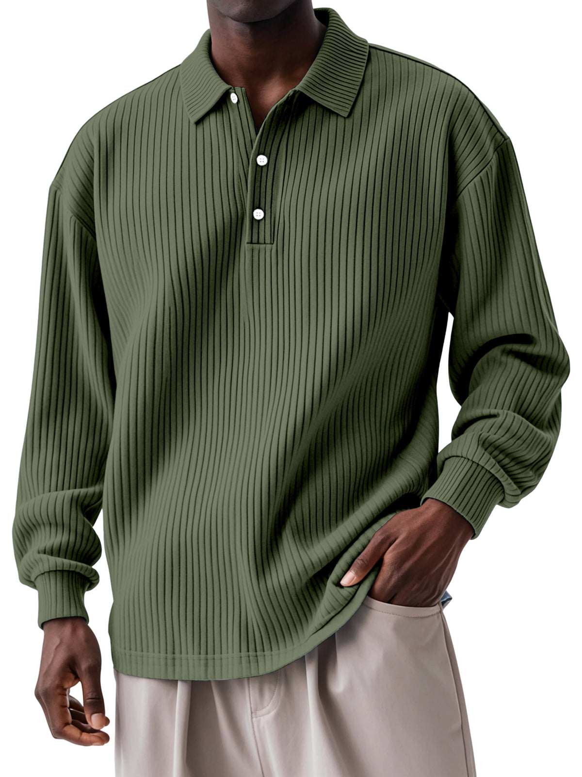 Men's Daily Solid Color Vertical Button Long Sleeve Polo Shirt