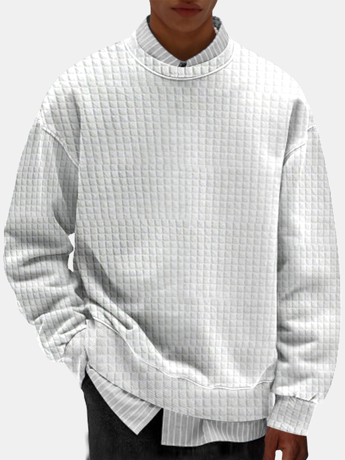 Men's Casual Solid Color Comfortable Small Square Round Neck Sweatshirt