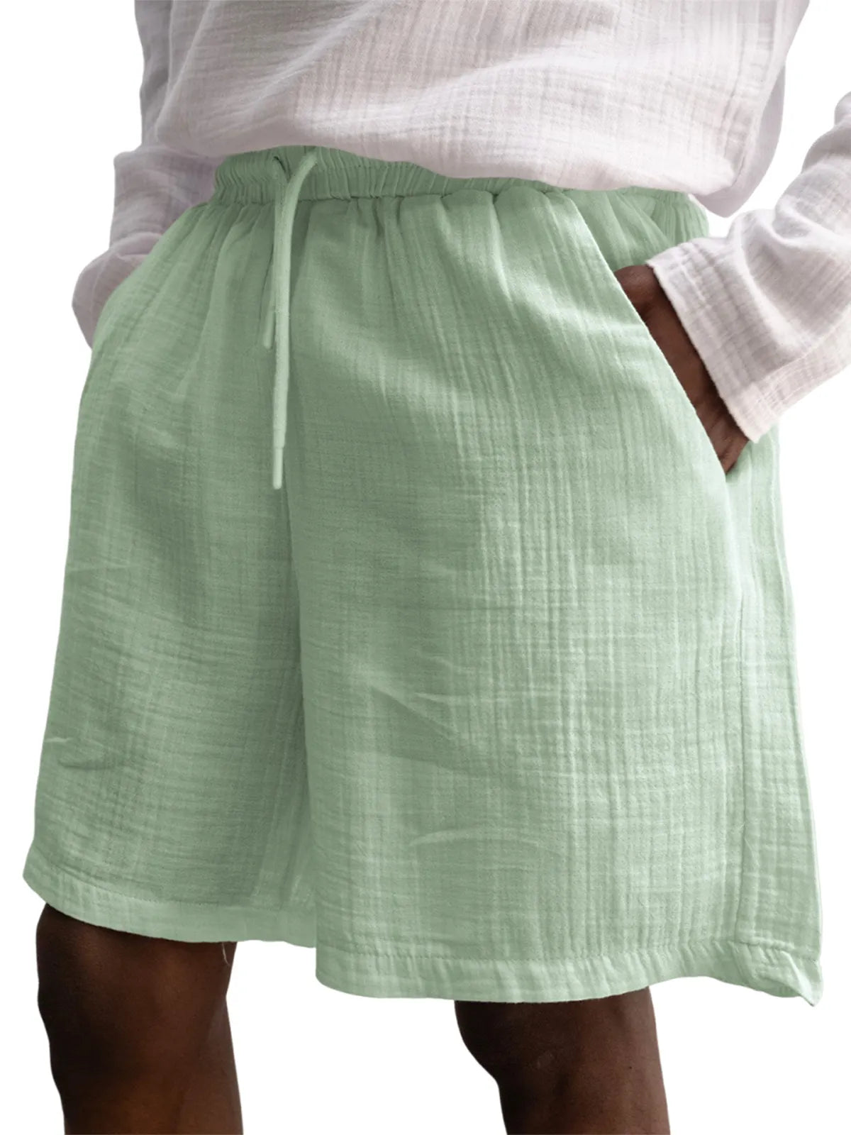 Men's Stylish Muslin Linen Lace Up Casual Shorts