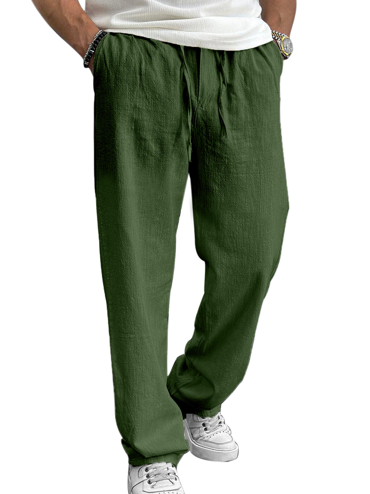 Men's Casual And Comfortable Hawaiian Solid Color Loose Trousers