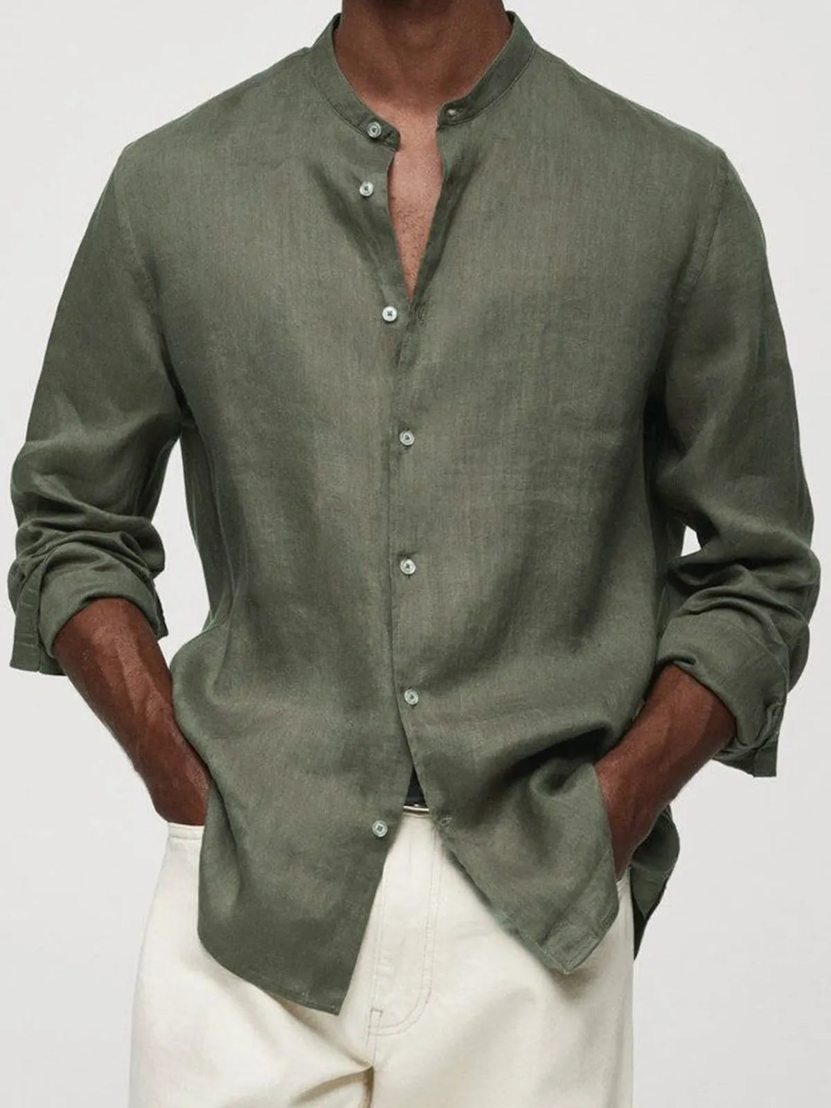 Men's Cotton And Linen Retro Stand-up Collar Daily Casual Basic Shirt