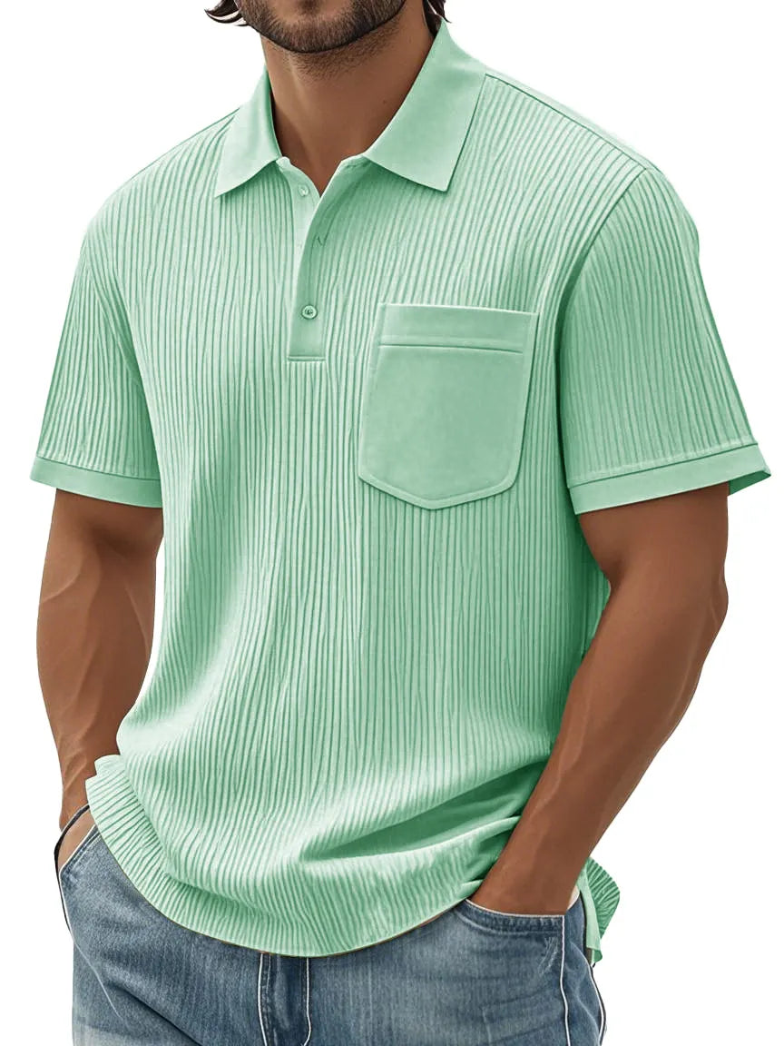 Men's Fashion Casual Textured Fabric Short-sleeved Pocket Polo Shirt