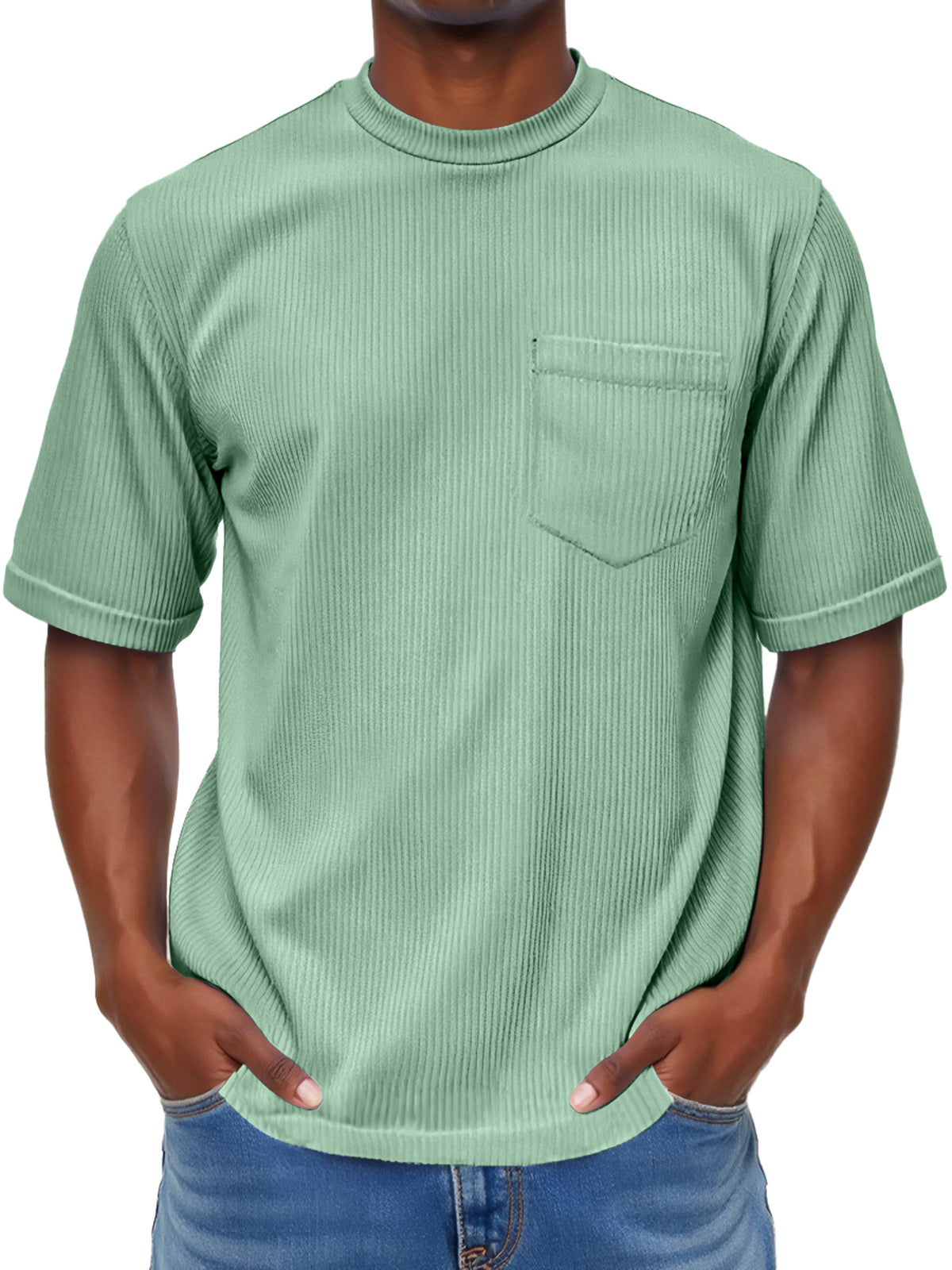 Men's Fashion Round Neck Pocket Casual Comfort Short Sleeve T-shirt