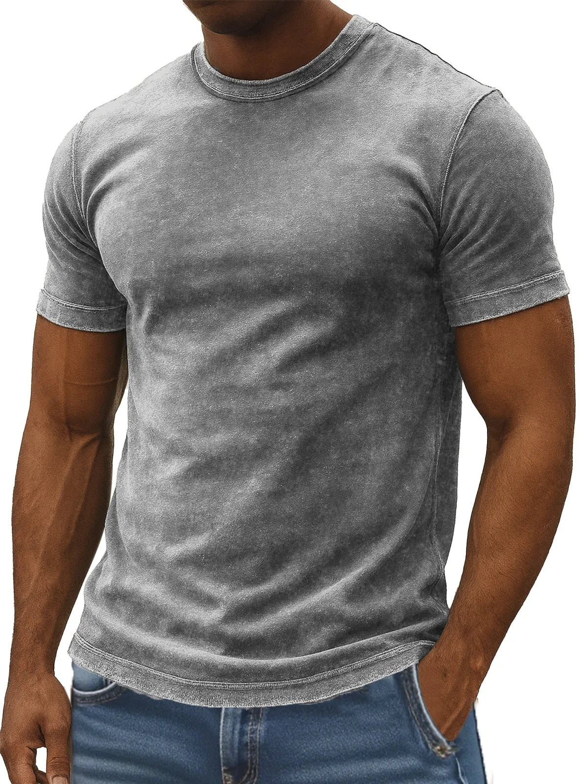 Men's Retro Simple Daily Solid Color Washed Cotton T-shirt