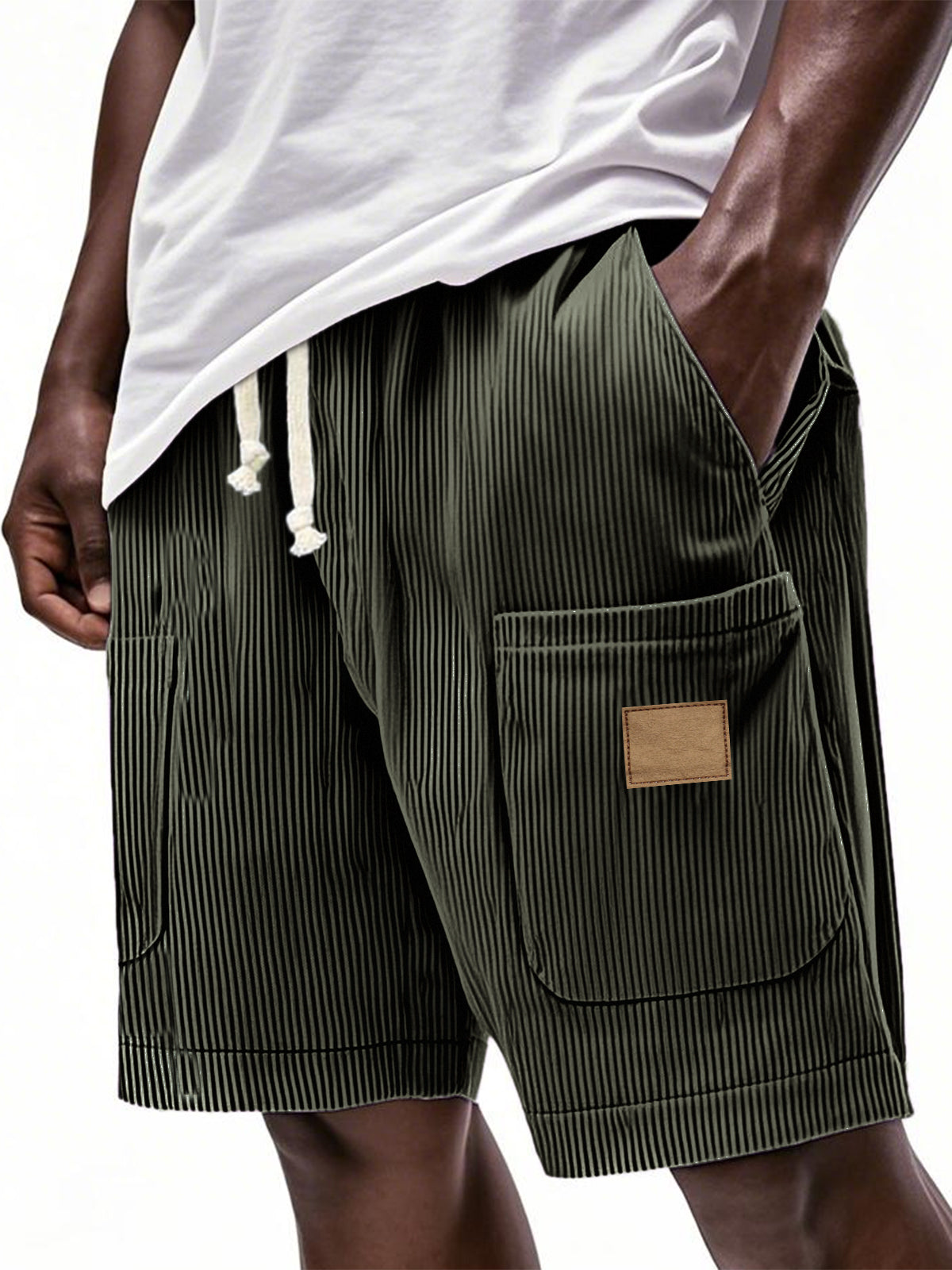 Men's Fashion Multi-Pocket Embroidered Corduroy Lace-Up Loose Holiday Casual Shorts
