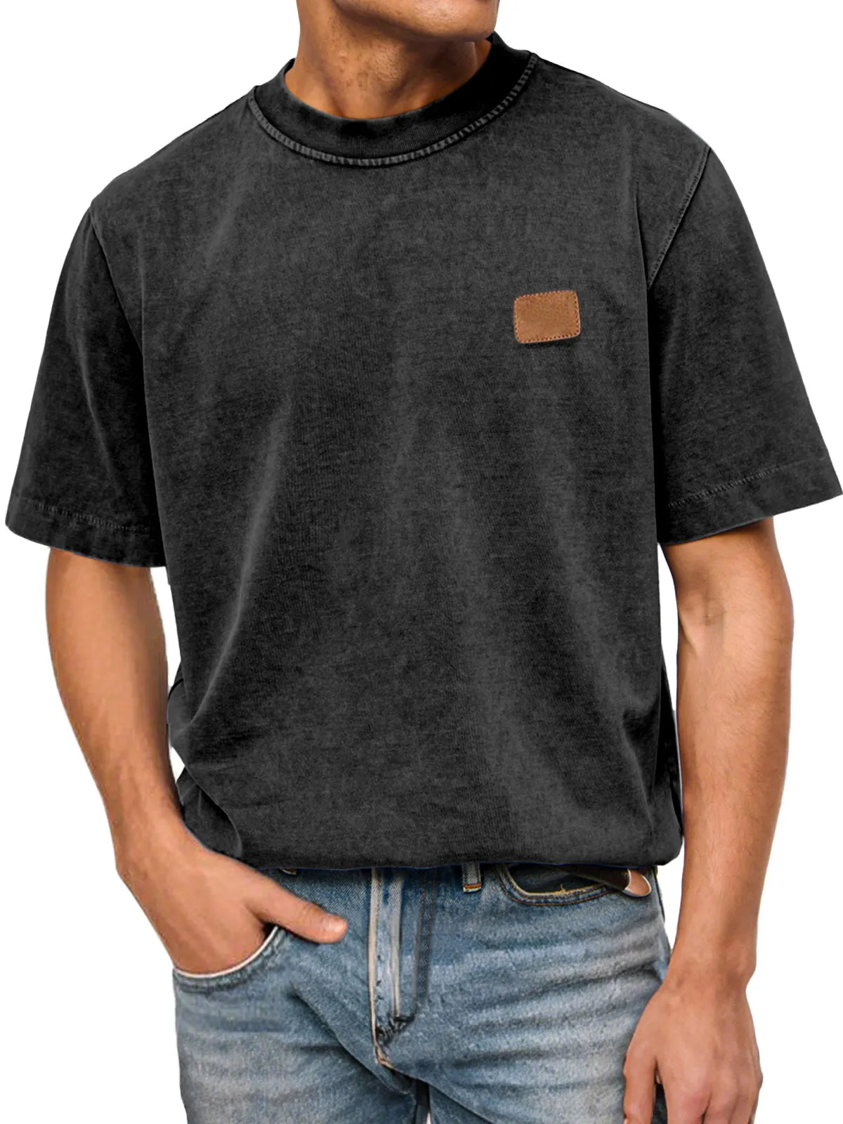 Men's Casual Retro Pure Cotton Washed Small Label Short-sleeved Round Neck T-shirt