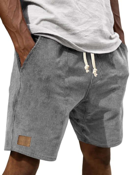 Men's Vintage Embroidered Logo Corduroy Stylish And Loose Casual Everyday Lace-Up Shorts