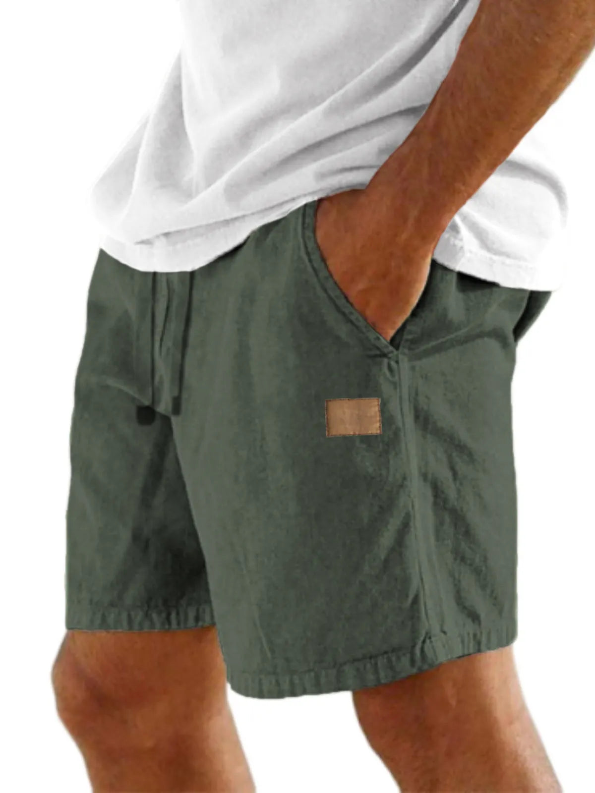 Men's Comfort Linen Embroidered Logo Holiday Casual Lace-Up Shorts with Side Pockets