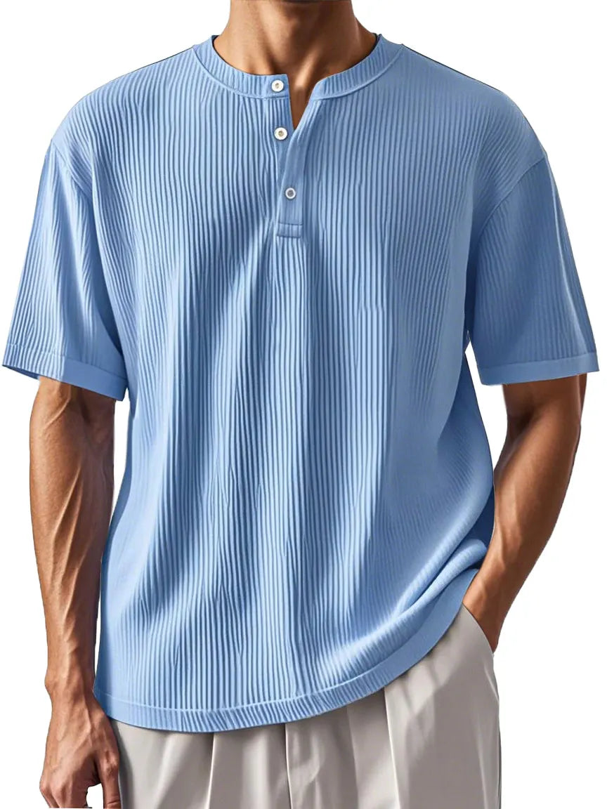 Men's Daily Pitted Textured Short-sleeved Henley Shirt