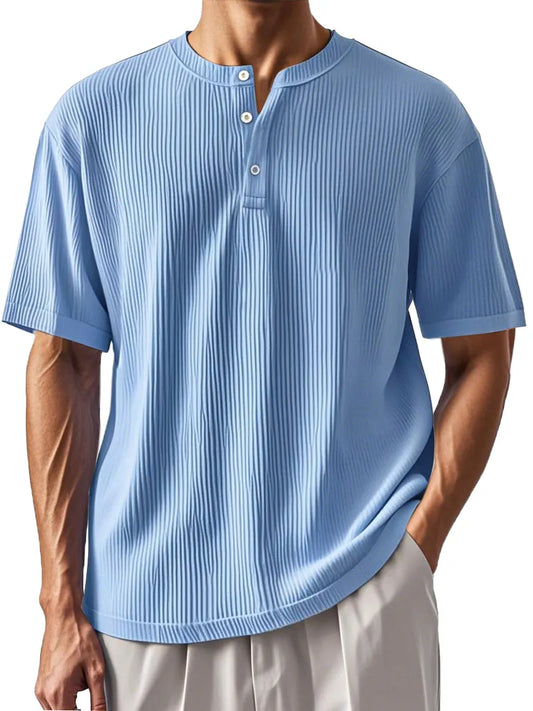 Men's Daily Pitted Textured Short-sleeved Henley Shirt
