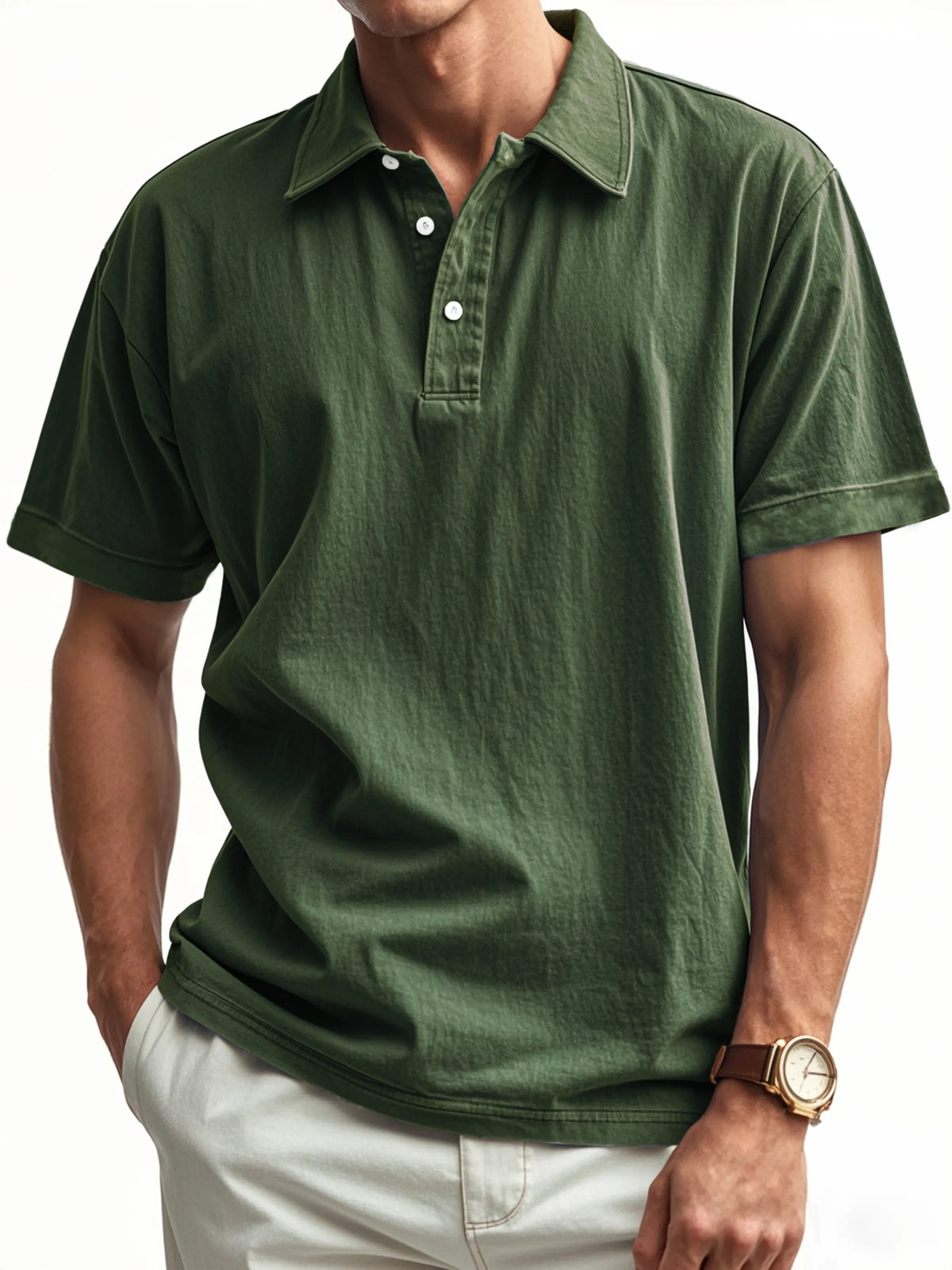 Men's Retro Washed Distressed Button Lapel Casual POLO Shirt