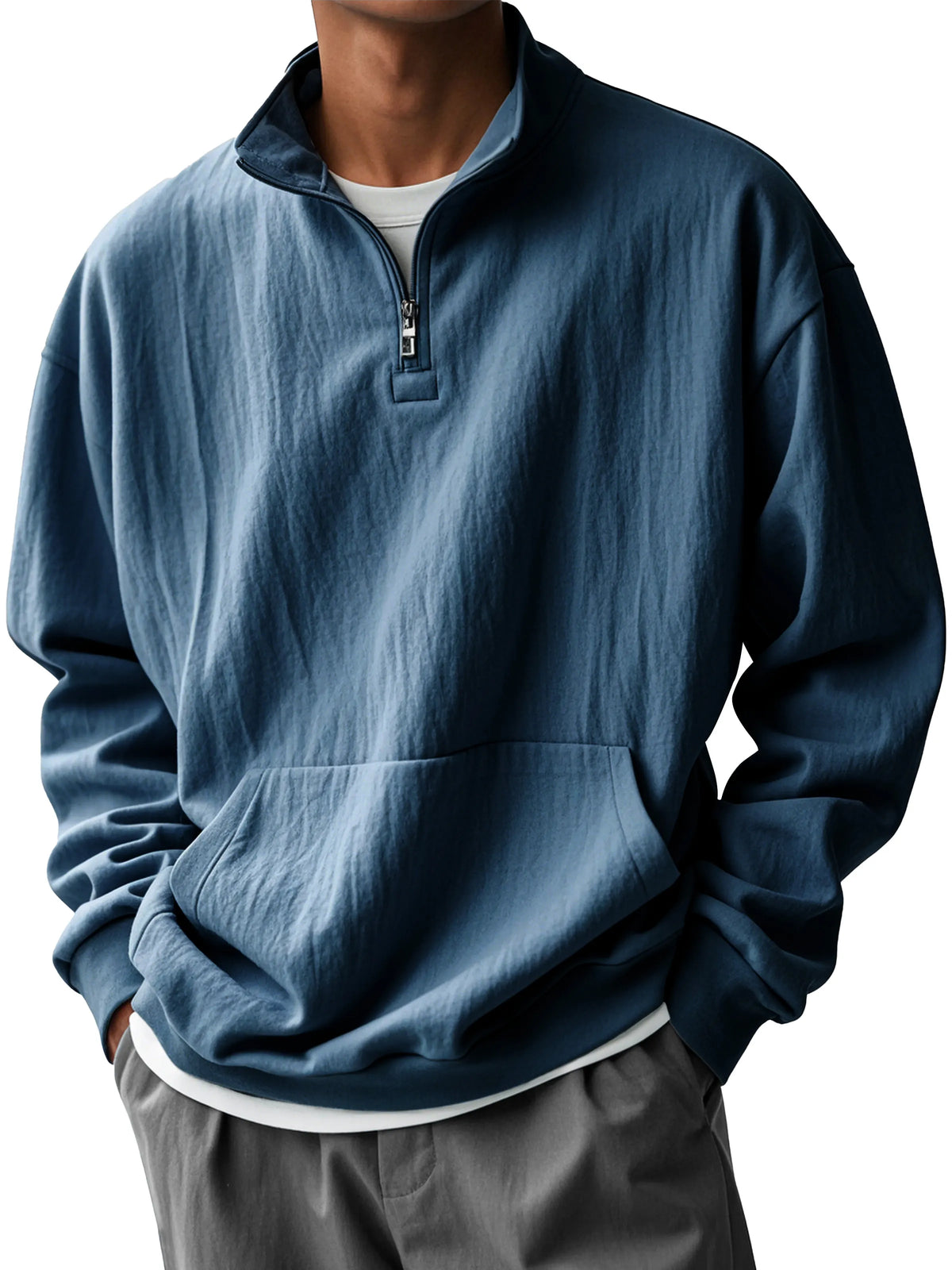 Men's Fashionable Half-Zip Pocket Stand Collar Sweatshirt