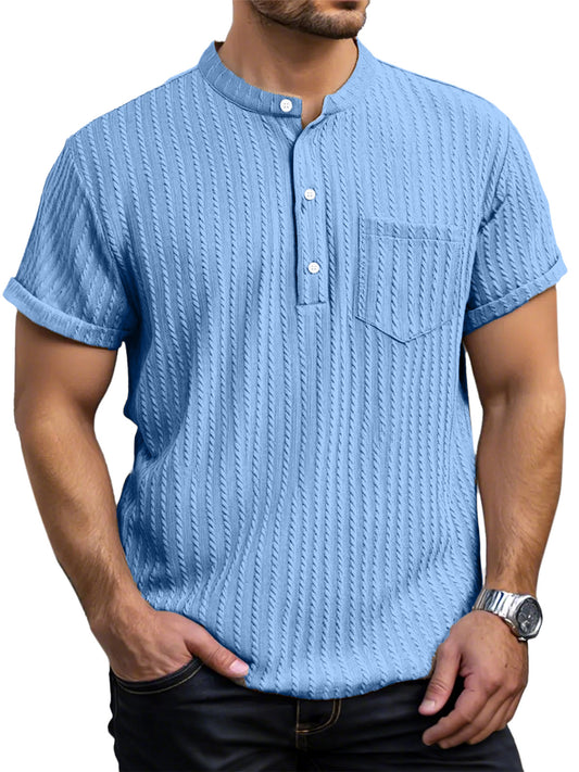 Men's Everyday Casual Short Sleeve Textured Button Henley Shirt