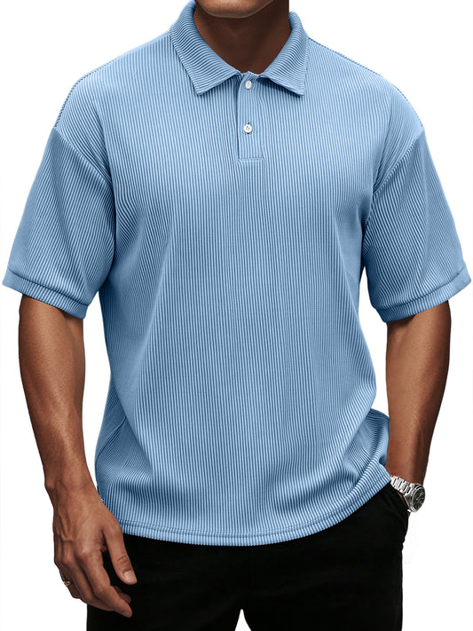 Men's Fashion Casual Pit Lapel Button Solid Color Short Sleeve POLO Shirt