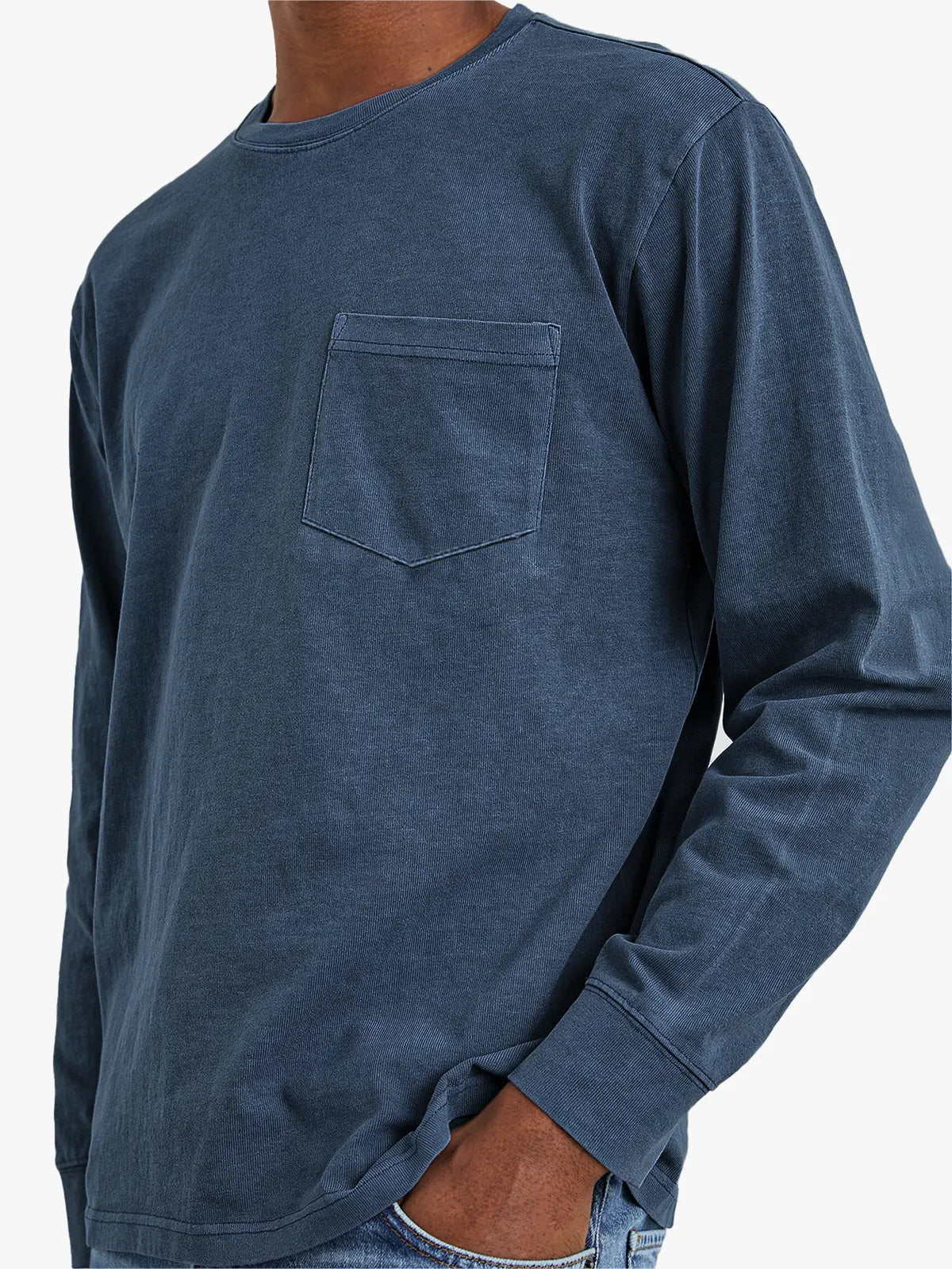 Men's Comfort Vintage Cotton Long Sleeve Basic T-Shirt With Chest Pocket