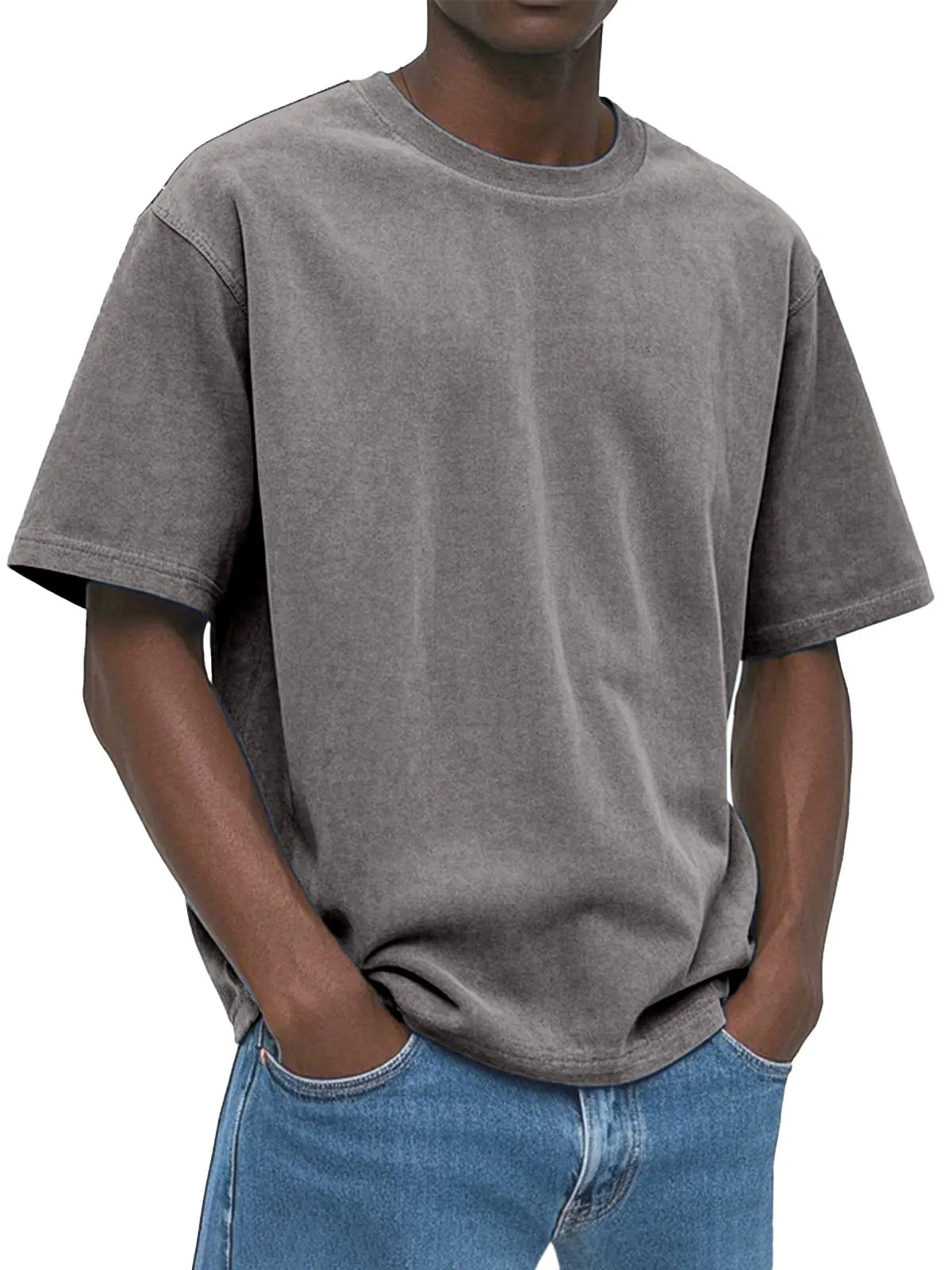 Men's Casual Comfortable And Loose Solid Color Suede Short-sleeved T-shirt