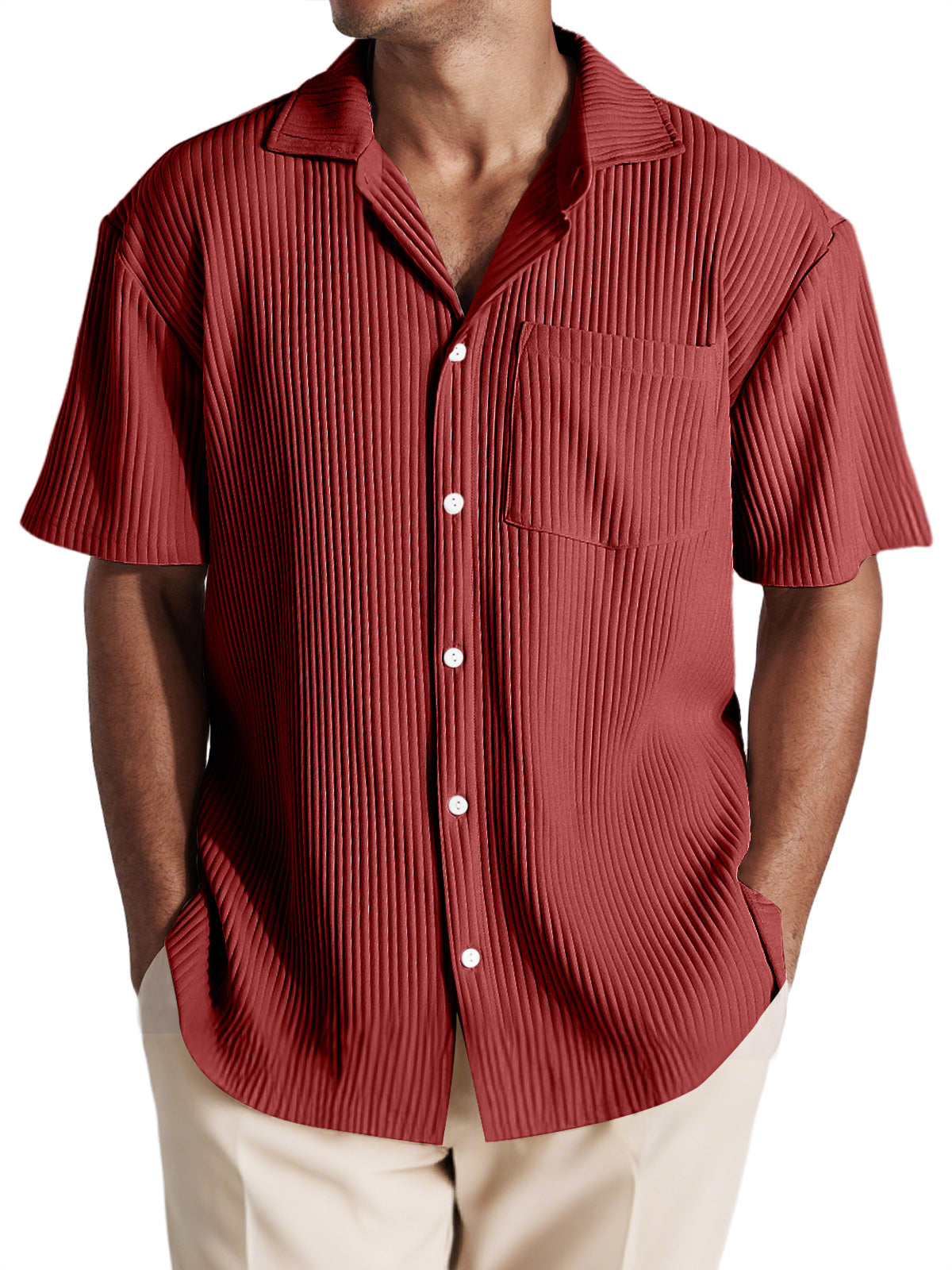 Men's Casual Pit Lapel Button-Down Comfortable Short-Sleeved Shirt