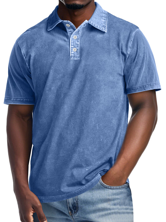 Men's Retro Lapel Button Casual Short Sleeve POLO Shirt