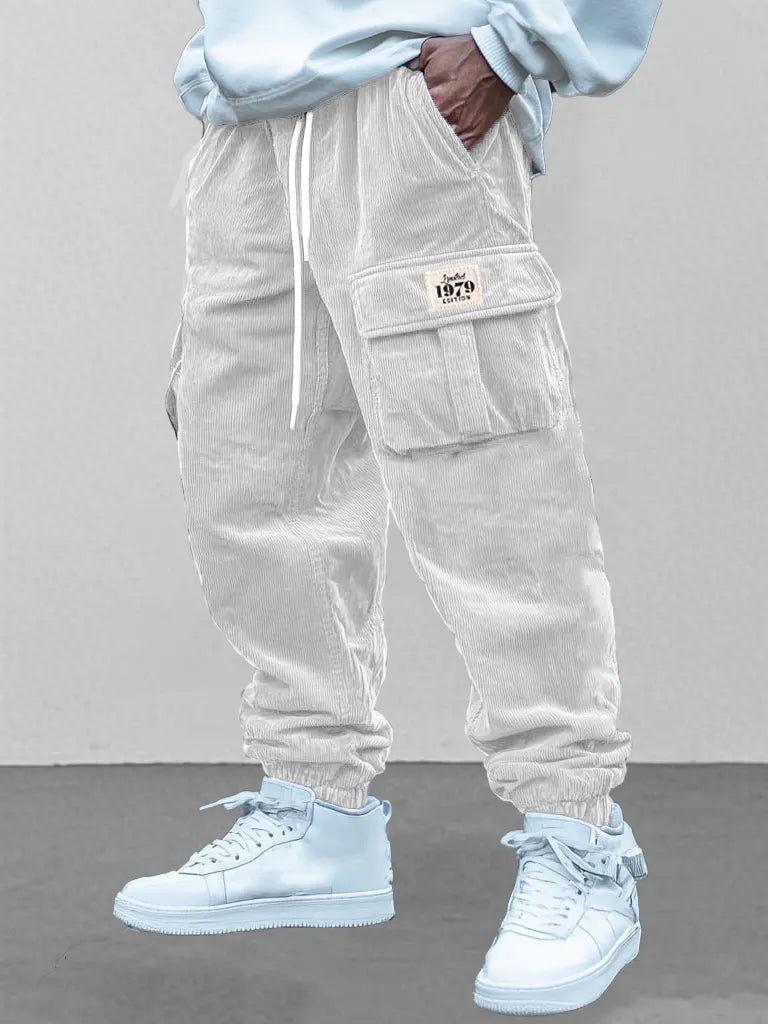 Men's Fashion Retro Workwear Pocket Elastic Drawstring Trousers