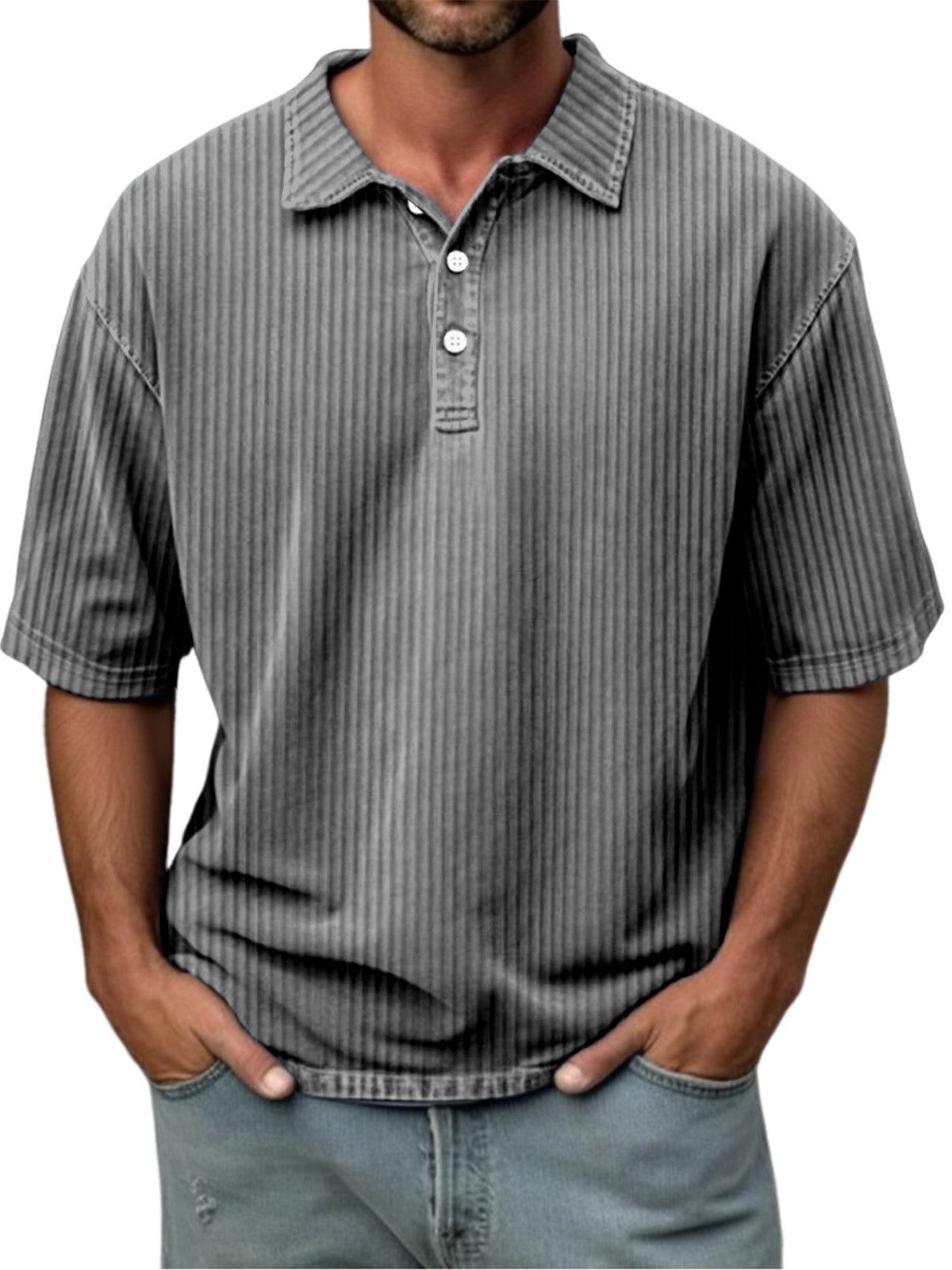 Men's Casual Solid Color Pit Lapel Short Sleeve Polo Shirt