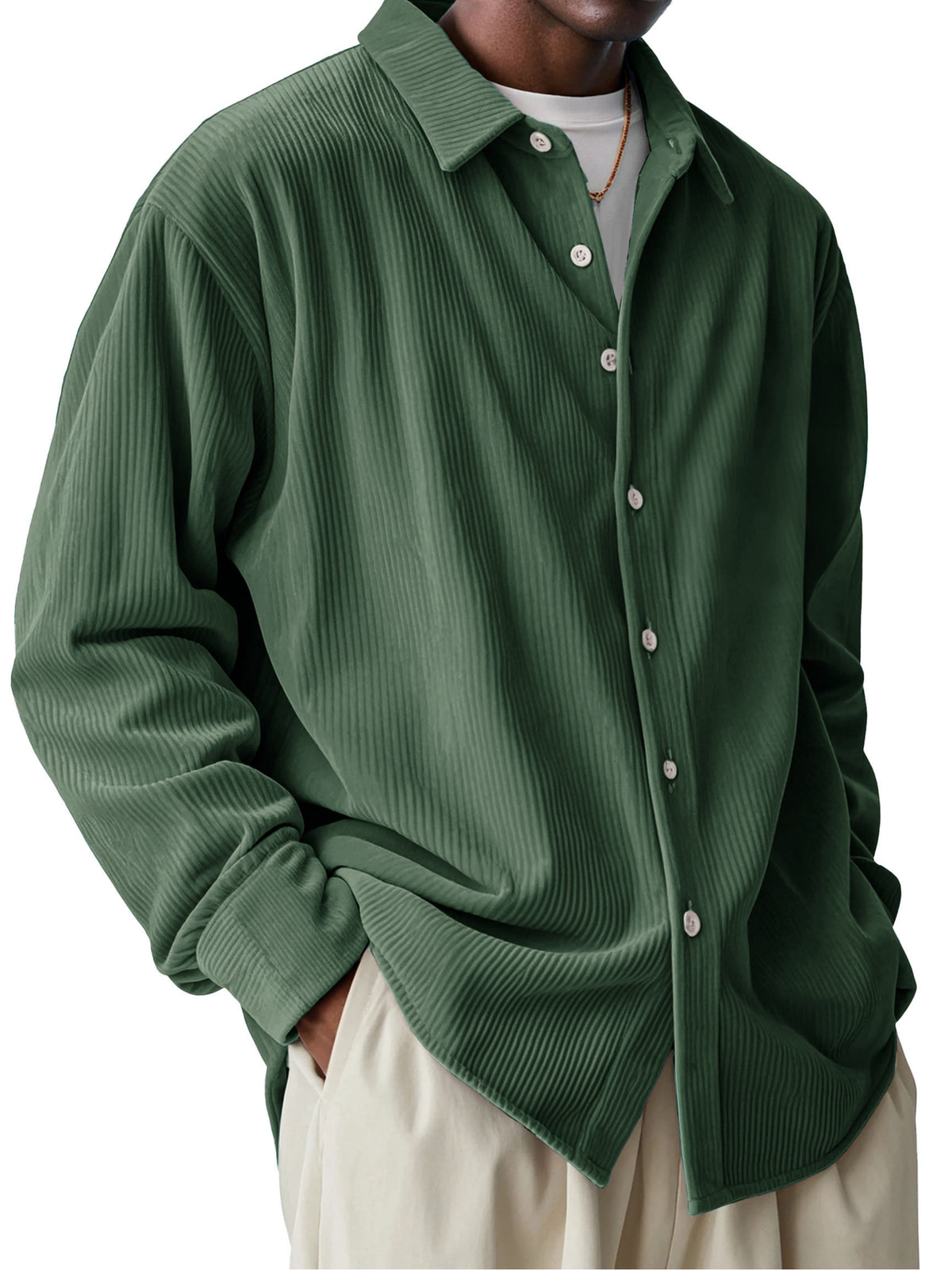 Men's Fashionable Corduroy Pit Fabric Long Sleeve Lapel Shirt