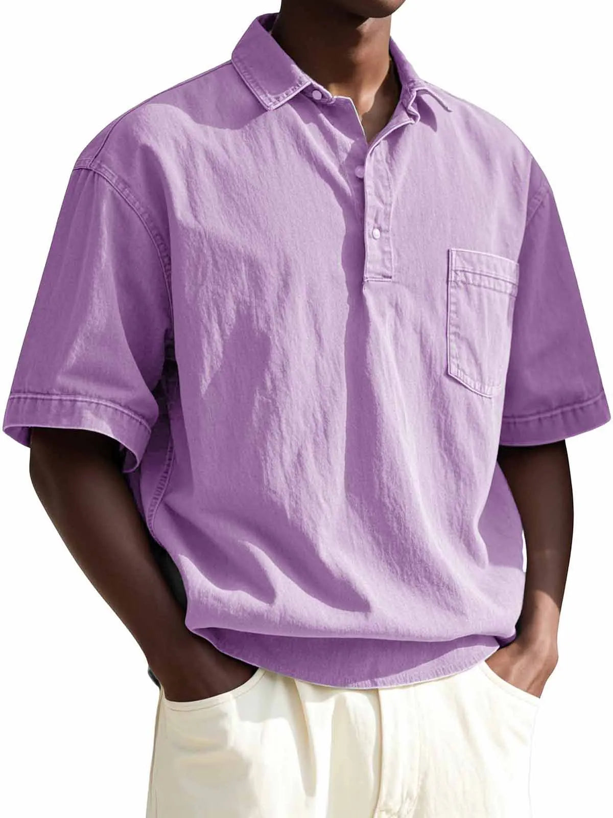 Men's Fashion Vintage Lapel Pocket Short Sleeve Polo Shirt