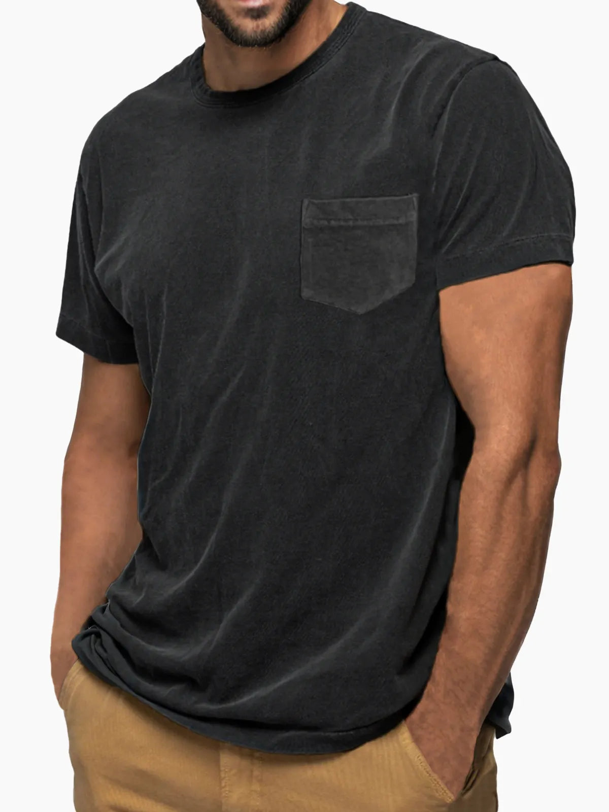 Men's Vintage Distressed Soft Cotton Short Sleeve Basic T-Shirt with Chest Pocket