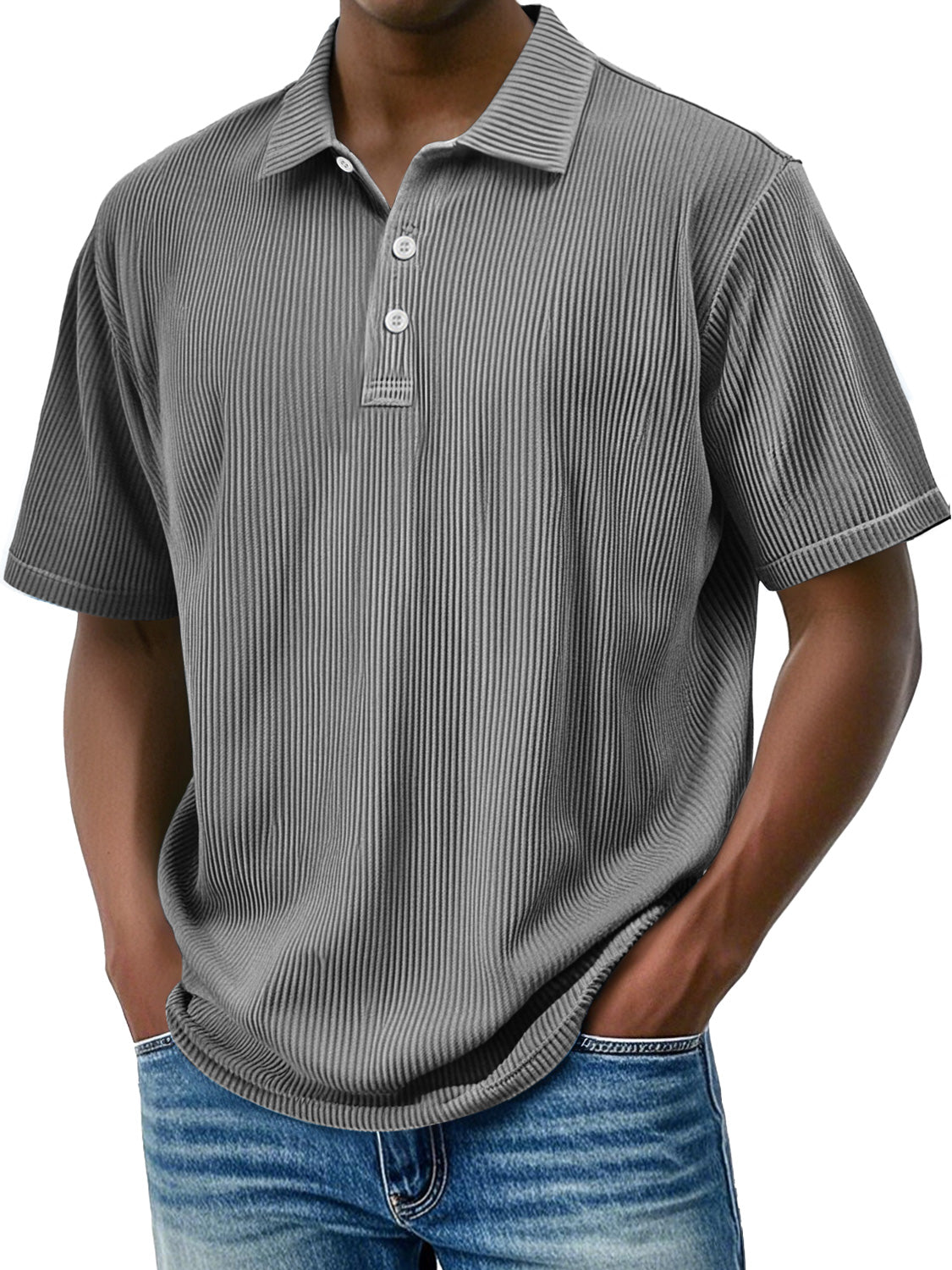 Men's Daily Lapel Ribbed Comfortable Short-sleeved Polo Shir
