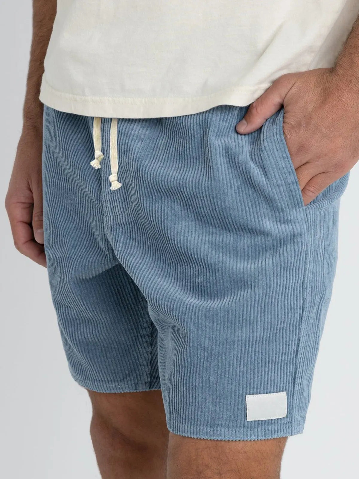Men's Stylish Corduroy Basics Embroidered Logo Comfortable Everyday Lace-Up Shorts with Side Pockets