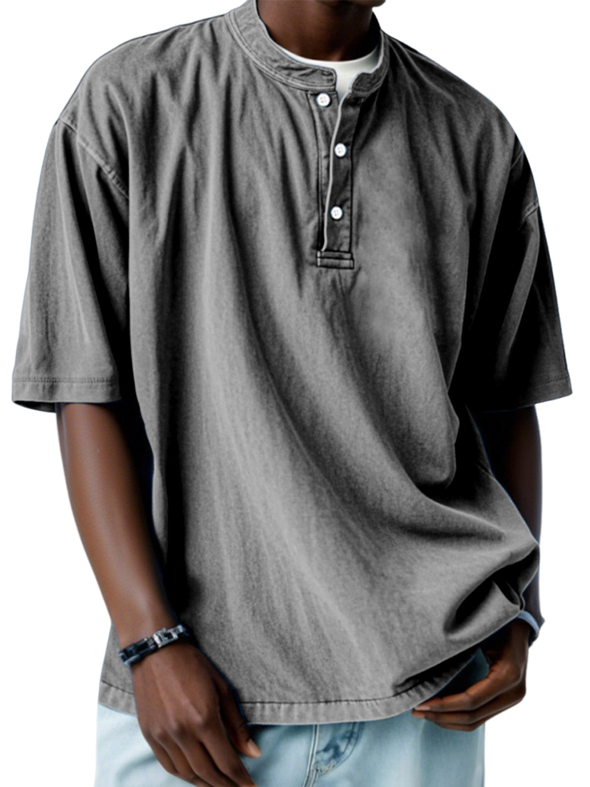 Men's Casual Simple Solid Color Short Sleeve Henley Shirt