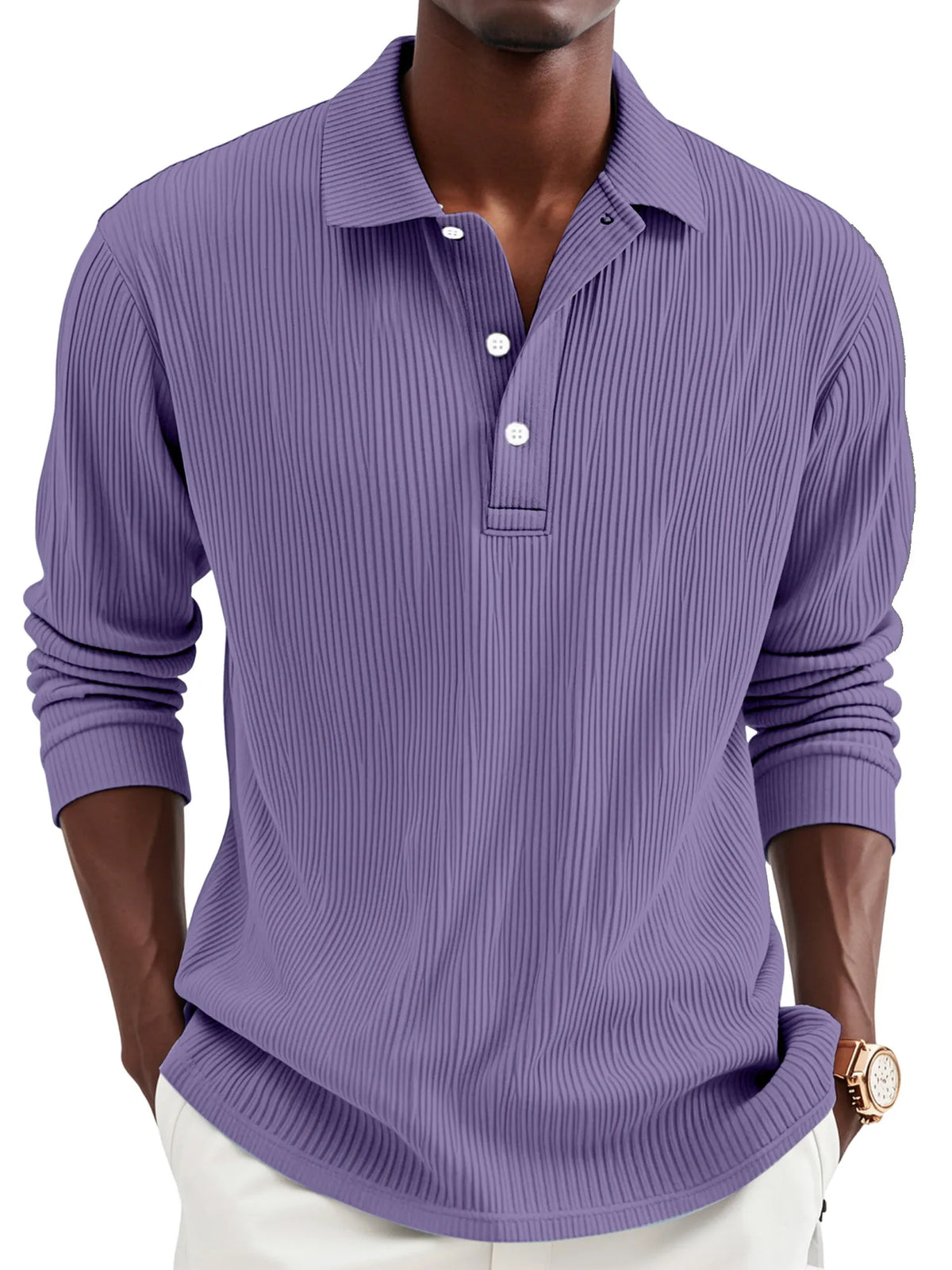 Men's Daily Simple Solid Color Pit Lapel Button-up Polo Shirt