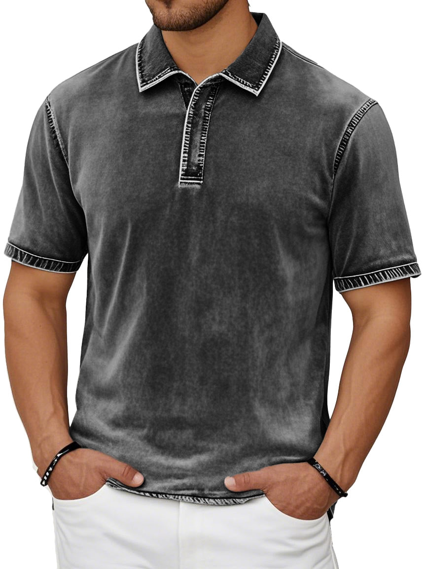 Men's Fashion Casual Retro Distressed Lapel Short-sleeved Polo Shirt