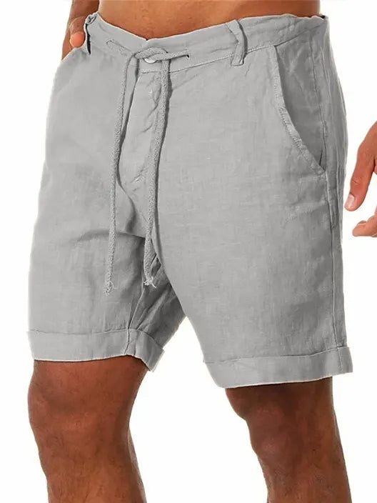 Men's Solid Color Vacation Lace Cotton and Linen Shorts and Casual Pants