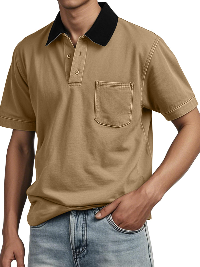 Men's Contrasting Detroit Lapel Workwear Polo