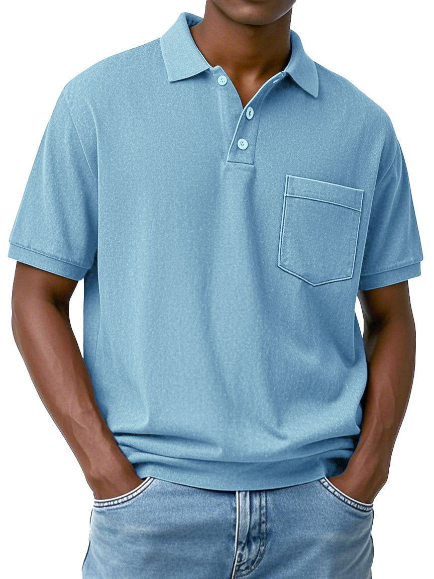 Men's Fashion Everyday Short-sleeved Lapel Pocket Polo Shirt