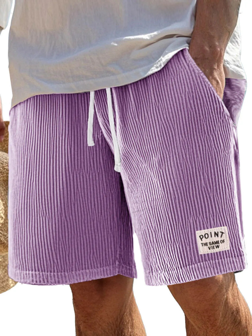 Men's Fashion Casual Ribbed Fabric Pocket Embroidered Logo Shorts