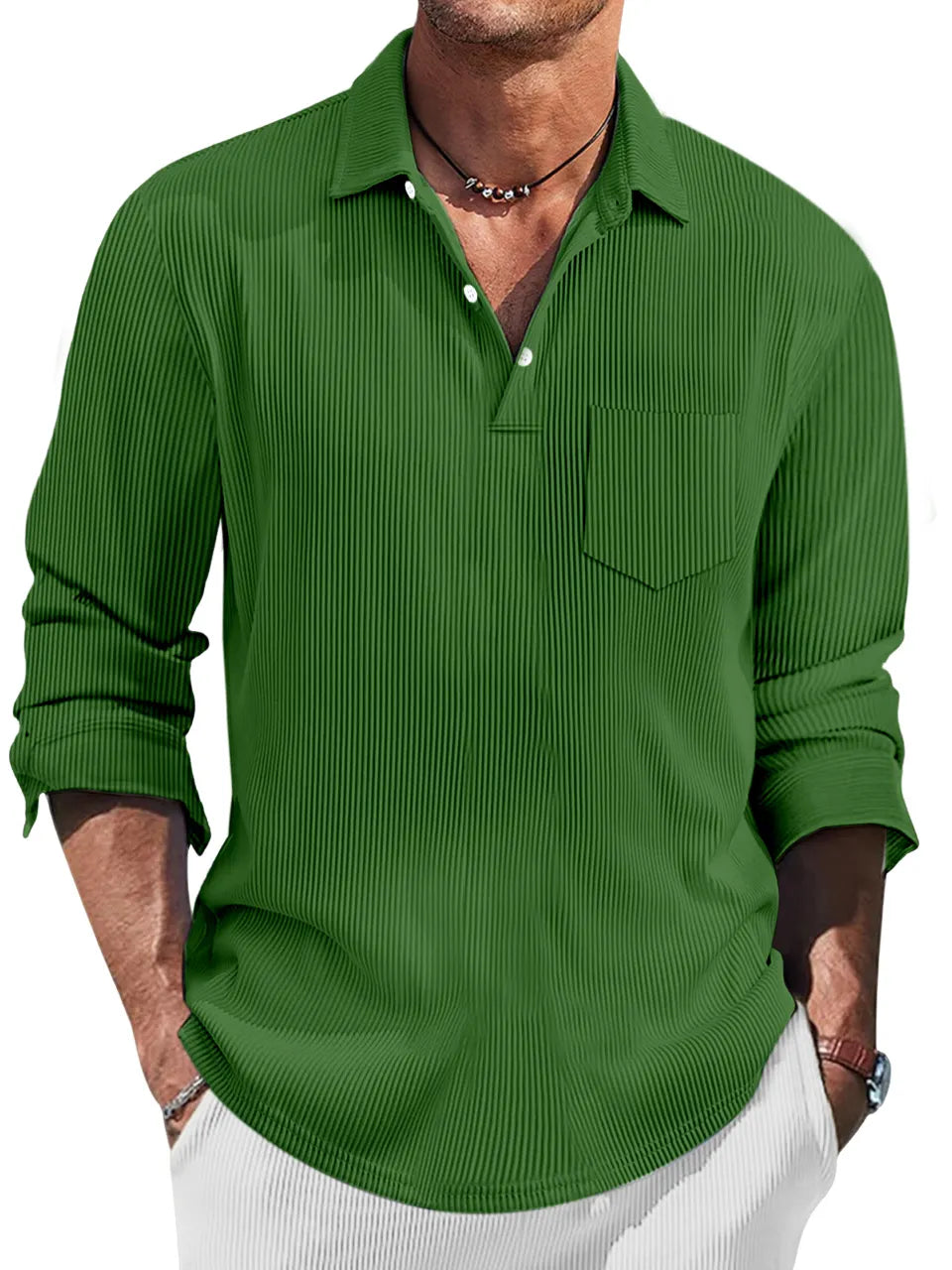 Men's Simple Solid Color Pit Lapel Button-up Polo Shirt