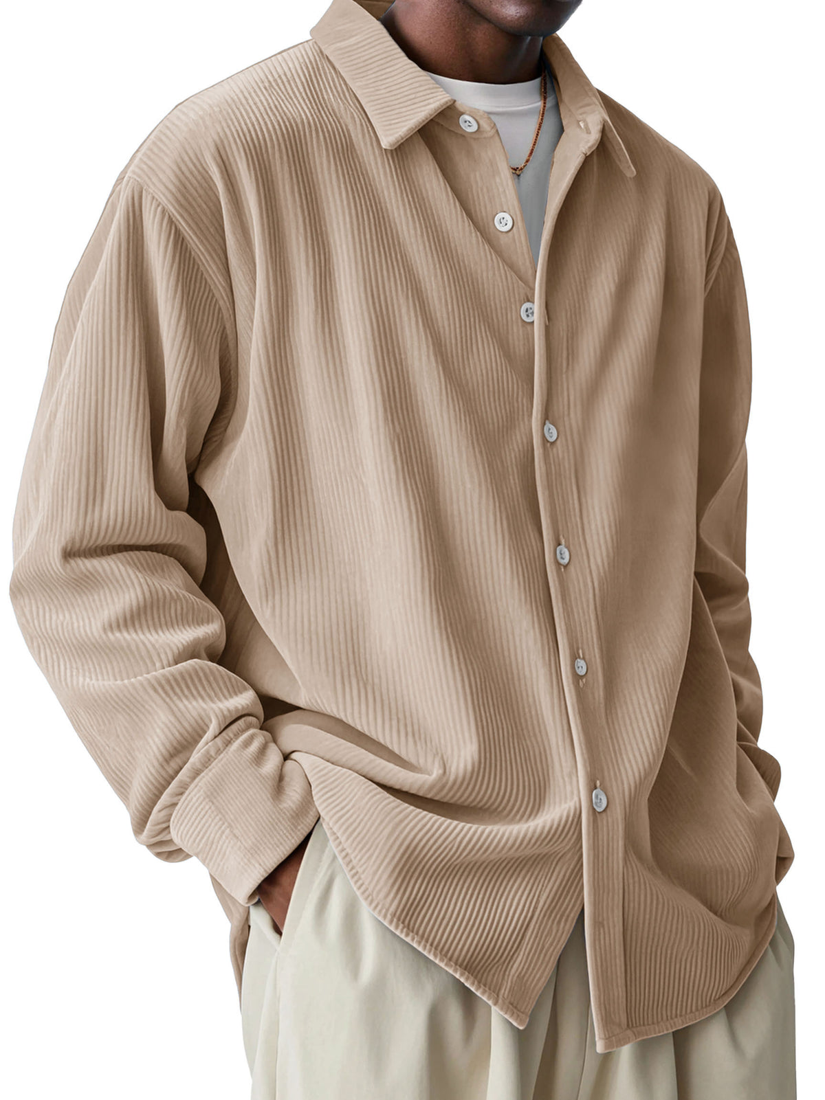 Men's Fashionable Corduroy Pit Fabric Long Sleeve Lapel Shirt
