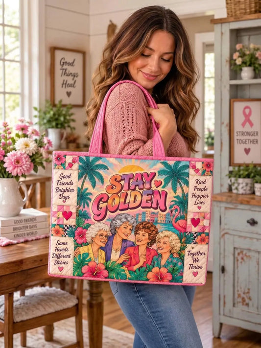 Stay Golden Golden Girls Tropical Patchwork Quilted Tote Bag