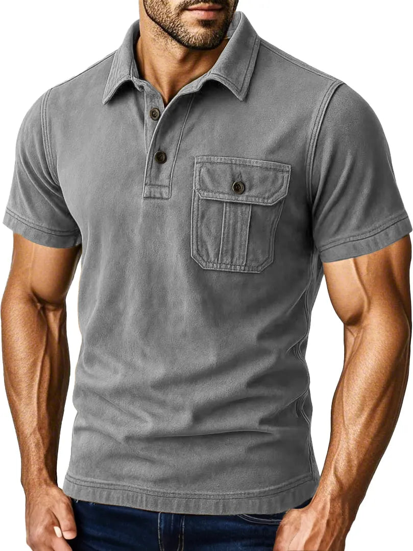 Men's Outdoor Retro Workwear Lapel Pocket Polo Shirt
